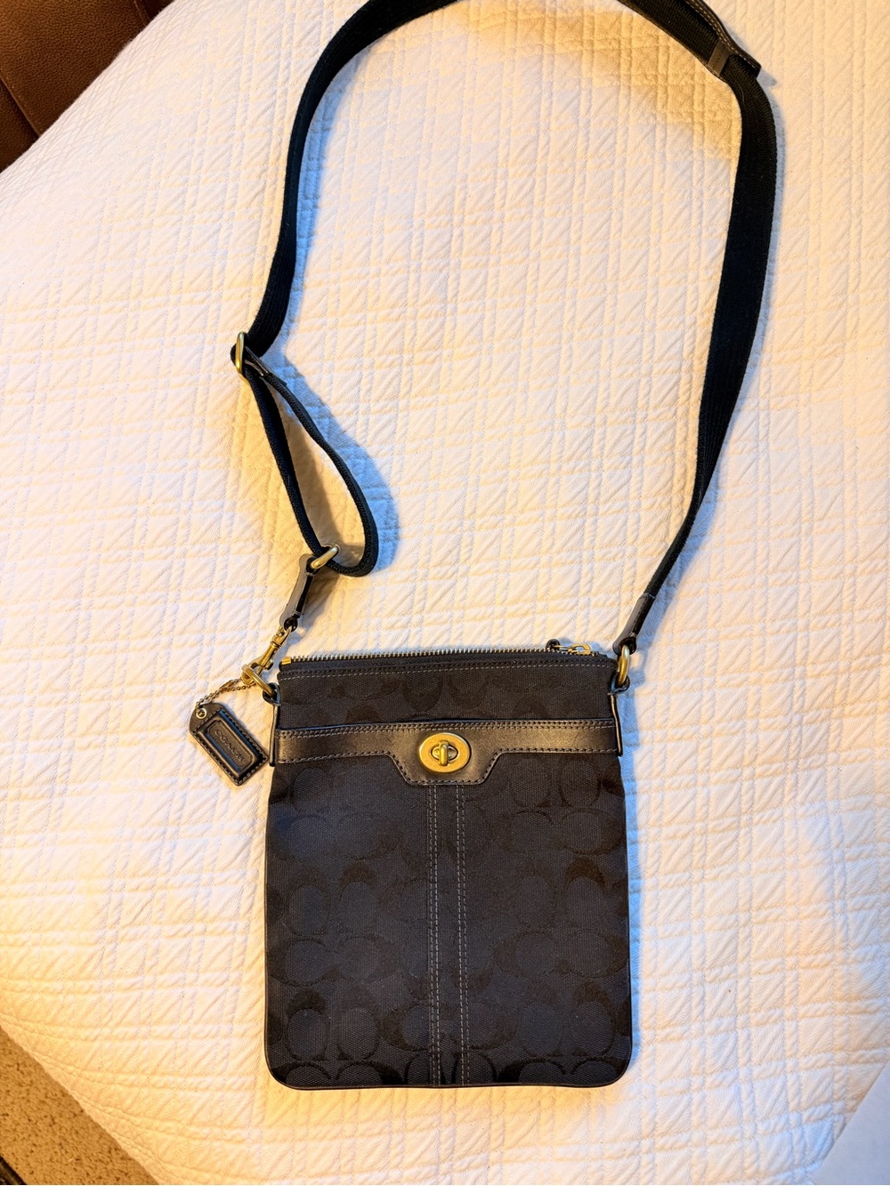 Coach Black Signature Crossbody with Gold Turnlock